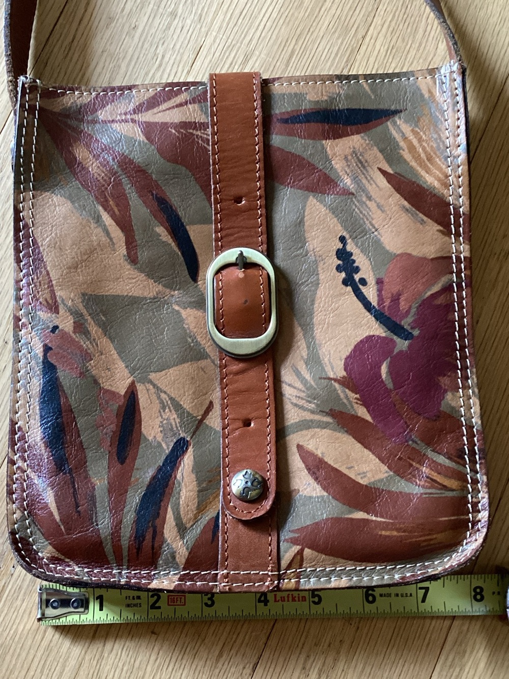 Patricia Nash Brown Floral Crossbody Bag with Burgundy Accents - Picture 2 of 13